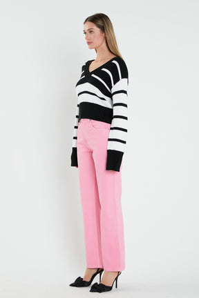 ENGLISH FACTORY - V-neck Striped Sweater - SWEATERS & KNITS available at Objectrare