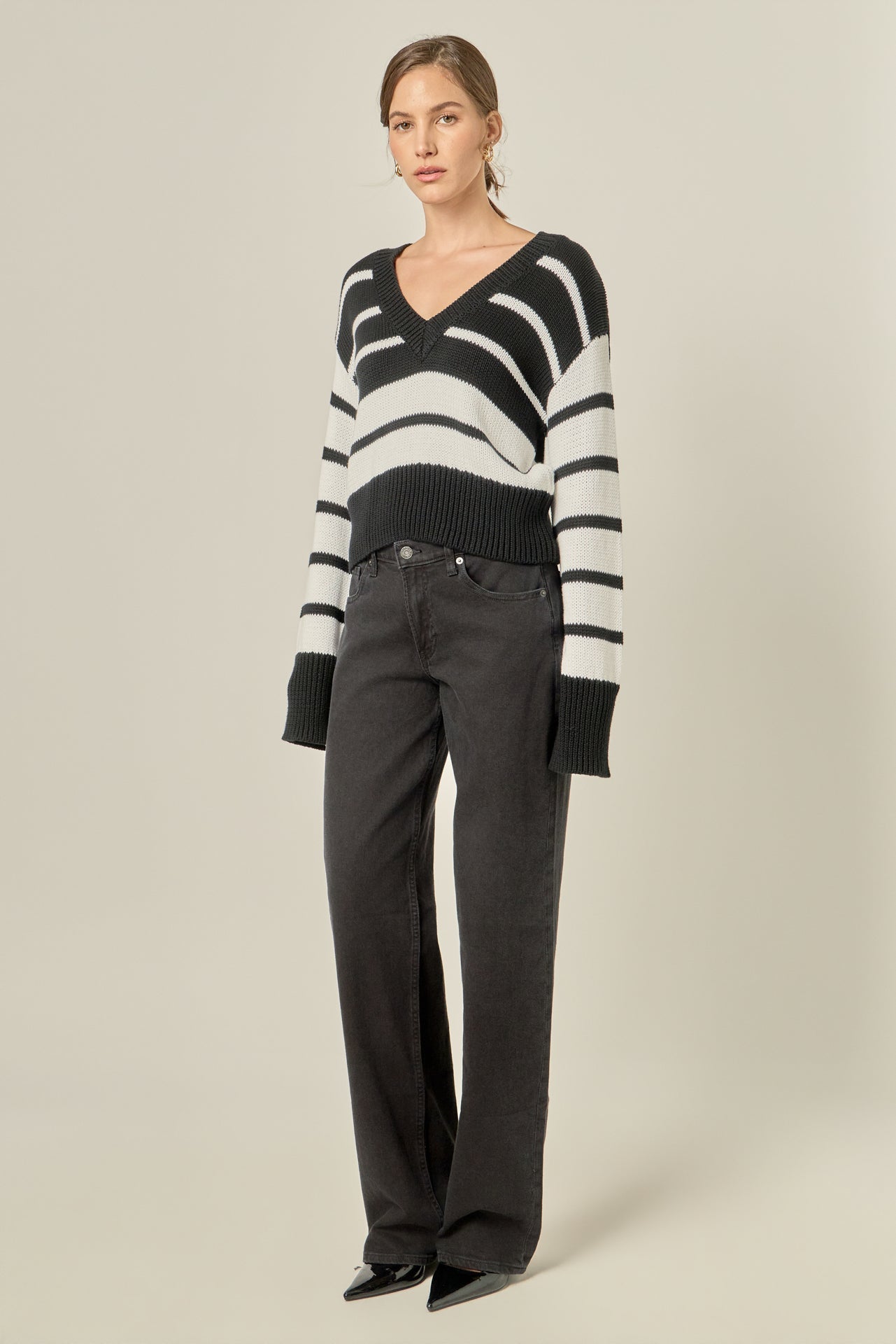 ENGLISH FACTORY - V-neck Striped Sweater - SWEATERS & KNITS available at Objectrare