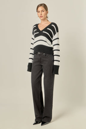 ENGLISH FACTORY - V-neck Striped Sweater - SWEATERS & KNITS available at Objectrare