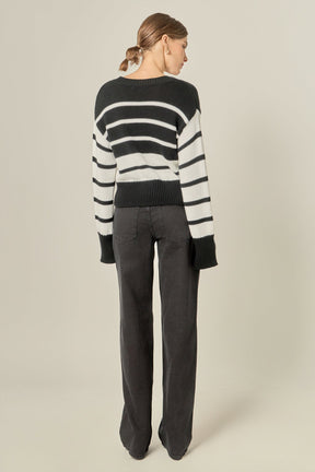 ENGLISH FACTORY - V-neck Striped Sweater - SWEATERS & KNITS available at Objectrare