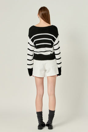 ENGLISH FACTORY - V-neck Striped Sweater - SWEATERS & KNITS available at Objectrare