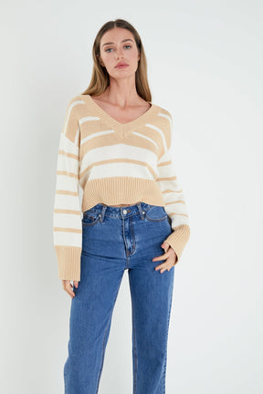 ENGLISH FACTORY - English Factory - V-neck Striped Sweater - SWEATERS & KNITS available at Objectrare