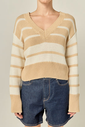 ENGLISH FACTORY - V-neck Striped Sweater - SWEATERS & KNITS available at Objectrare