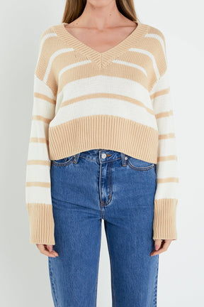 ENGLISH FACTORY - English Factory - V-neck Striped Sweater - SWEATERS & KNITS available at Objectrare