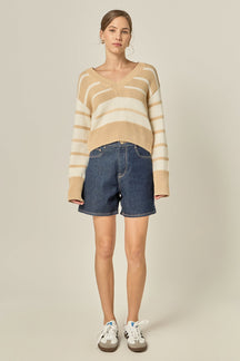 ENGLISH FACTORY - V-neck Striped Sweater - SWEATERS & KNITS available at Objectrare