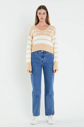 ENGLISH FACTORY - English Factory - V-neck Striped Sweater - SWEATERS & KNITS available at Objectrare