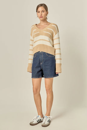 ENGLISH FACTORY - V-neck Striped Sweater - SWEATERS & KNITS available at Objectrare