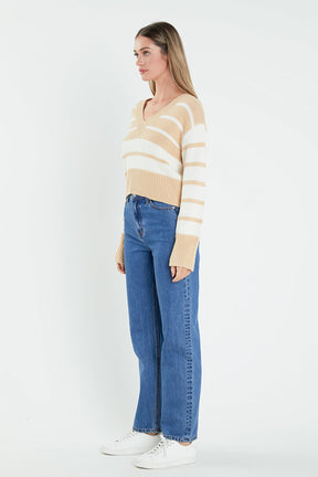 ENGLISH FACTORY - English Factory - V-neck Striped Sweater - SWEATERS & KNITS available at Objectrare