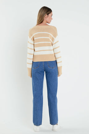 ENGLISH FACTORY - English Factory - V-neck Striped Sweater - SWEATERS & KNITS available at Objectrare