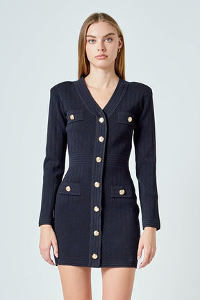 ENDLESS ROSE - V-neck Long Sleeve Knit Mini Dress - DRESSES available at Objectrare