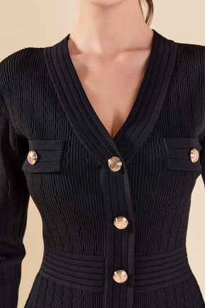 ENDLESS ROSE - V-neck Long Sleeve Knit Mini Dress - DRESSES available at Objectrare