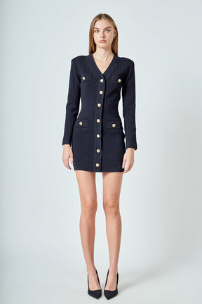 ENDLESS ROSE - V-neck Long Sleeve Knit Mini Dress - DRESSES available at Objectrare