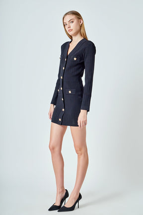 ENDLESS ROSE - V-neck Long Sleeve Knit Mini Dress - DRESSES available at Objectrare