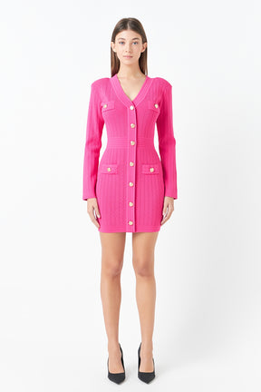ENDLESS ROSE - V-neck Long Sleeve Knit Mini Dress - DRESSES available at Objectrare