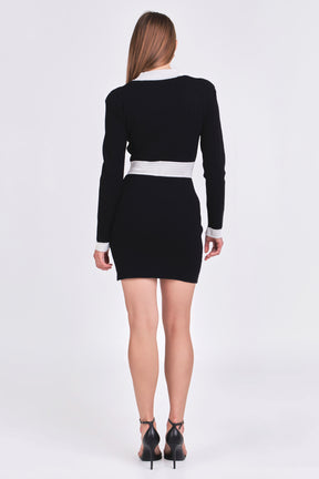 ENDLESS ROSE - Contrast detail V-neck Knit Mini Dress - DRESSES available at Objectrare