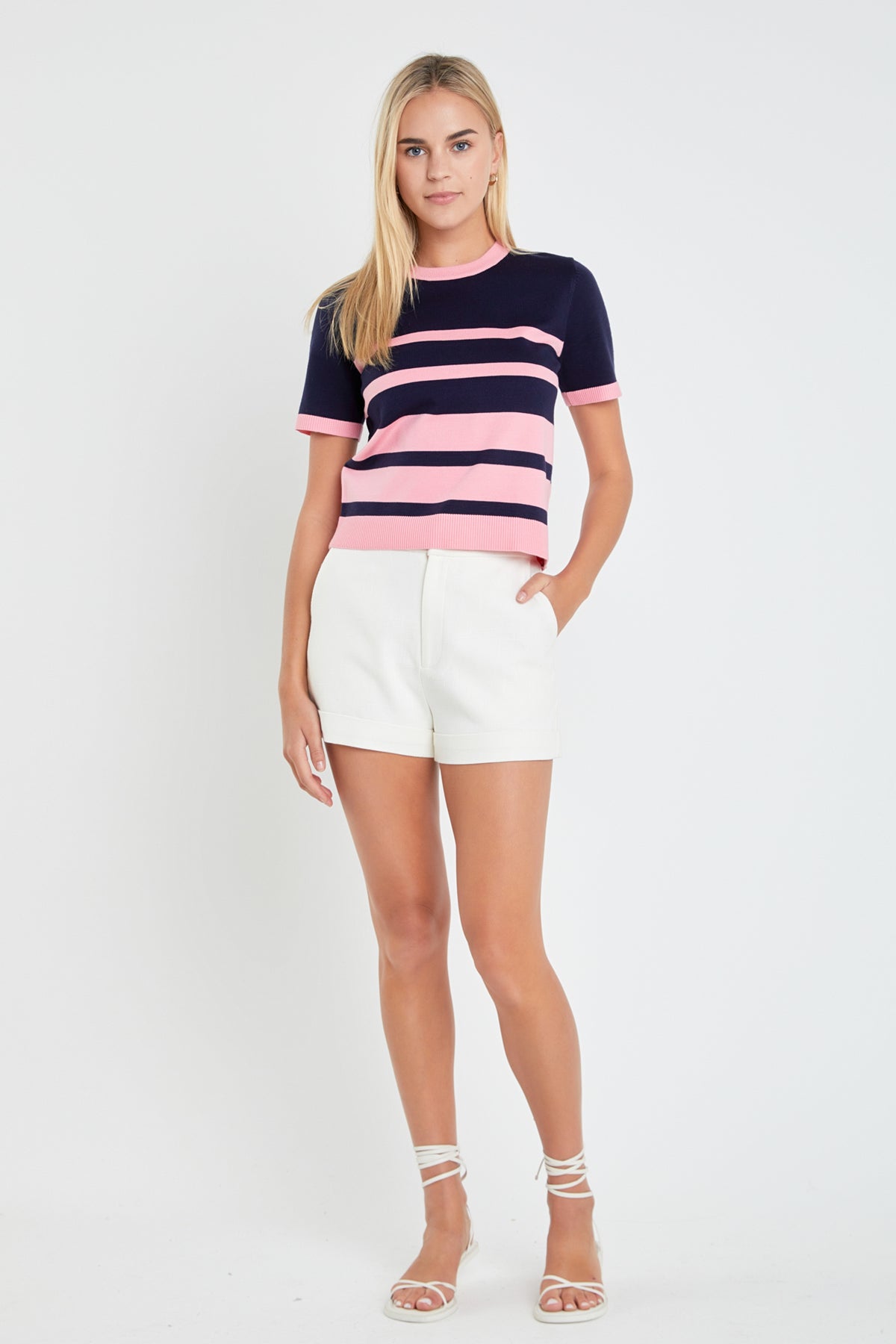 ENGLISH FACTORY - Stripe Short Sleeve Knit Top - TOPS available at Objectrare