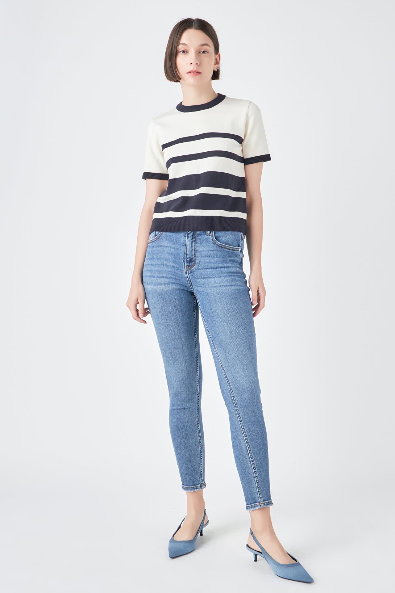 ENGLISH FACTORY - Stripe Short Sleeve Knit Top - TOPS available at Objectrare
