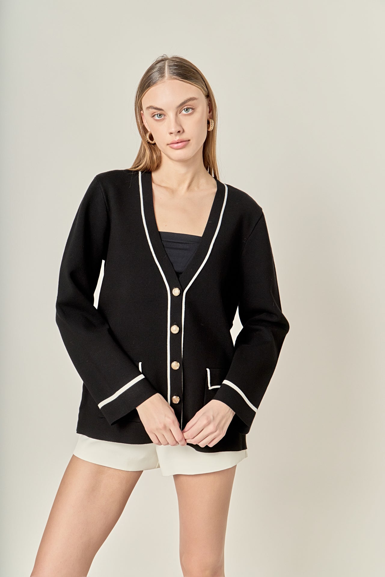 ENGLISH FACTORY - Knit Contrast Cardigan - CARDIGANS available at Objectrare