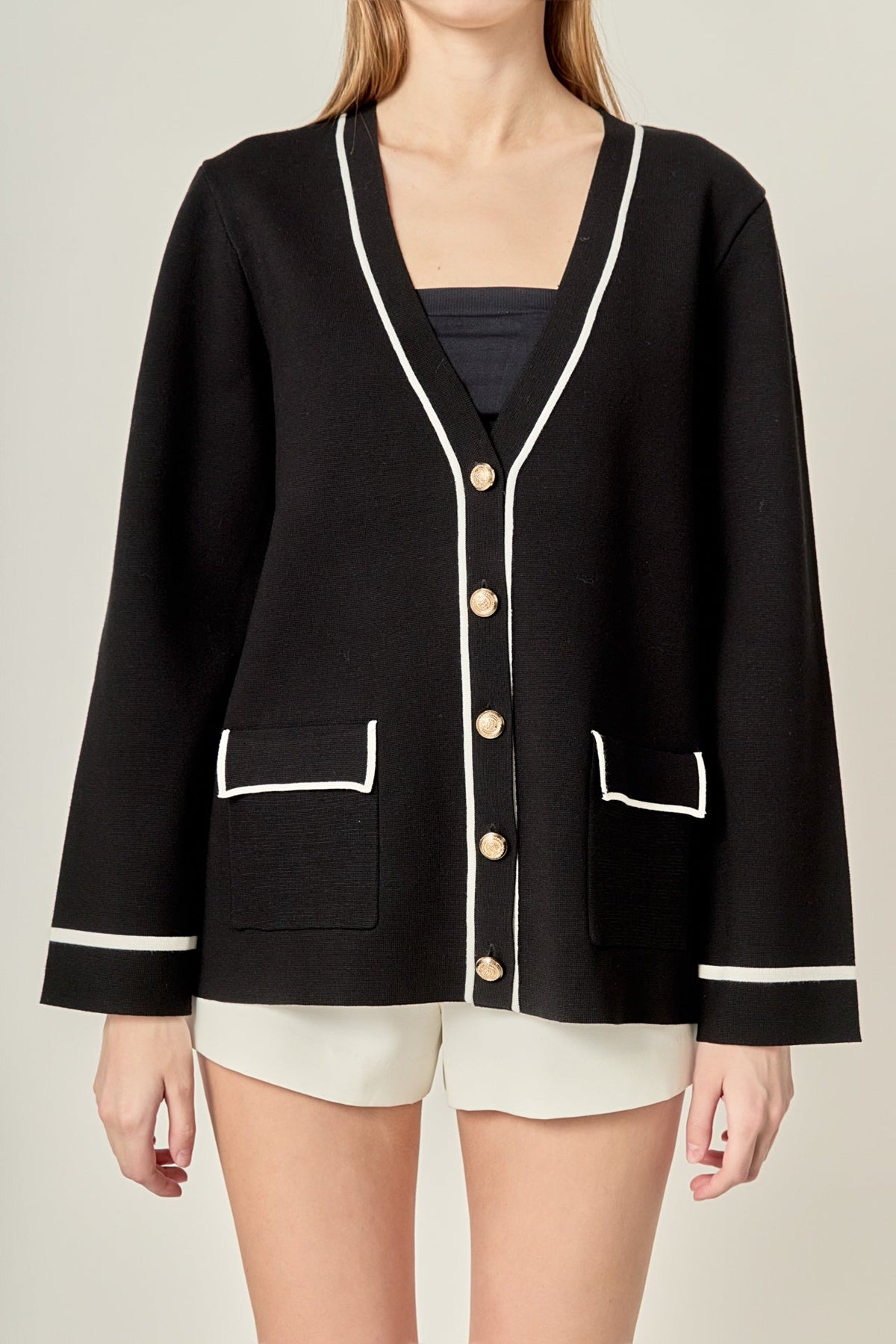 ENGLISH FACTORY - Knit Contrast Cardigan - CARDIGANS available at Objectrare