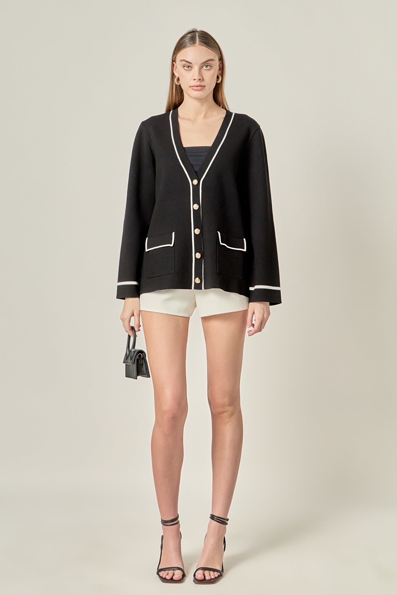 ENGLISH FACTORY - Knit Contrast Cardigan - CARDIGANS available at Objectrare