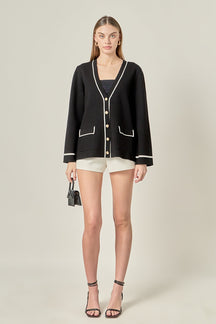 ENGLISH FACTORY - Knit Contrast Cardigan - CARDIGANS available at Objectrare