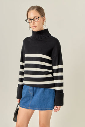 ENGLISH FACTORY - Turtle Neck Stripe Sweater - SWEATERS & KNITS available at Objectrare