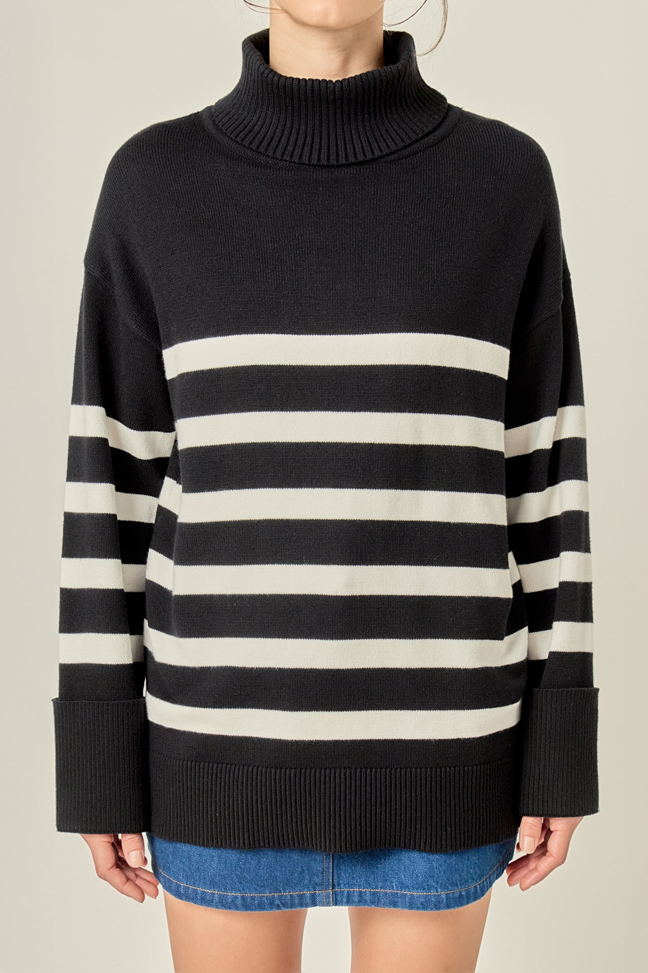 ENGLISH FACTORY - Turtle Neck Stripe Sweater - SWEATERS & KNITS available at Objectrare