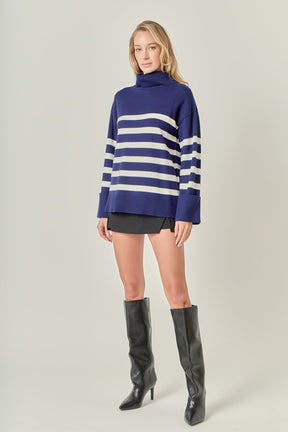 ENGLISH FACTORY - Turtle Neck Stripe Sweater in Navy - SWEATERS & KNITS available at Objectrare