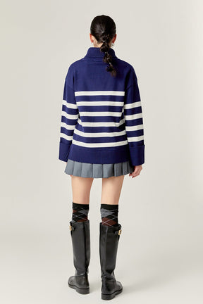 ENGLISH FACTORY - Turtle Neck Stripe Sweater in Navy - SWEATERS & KNITS available at Objectrare