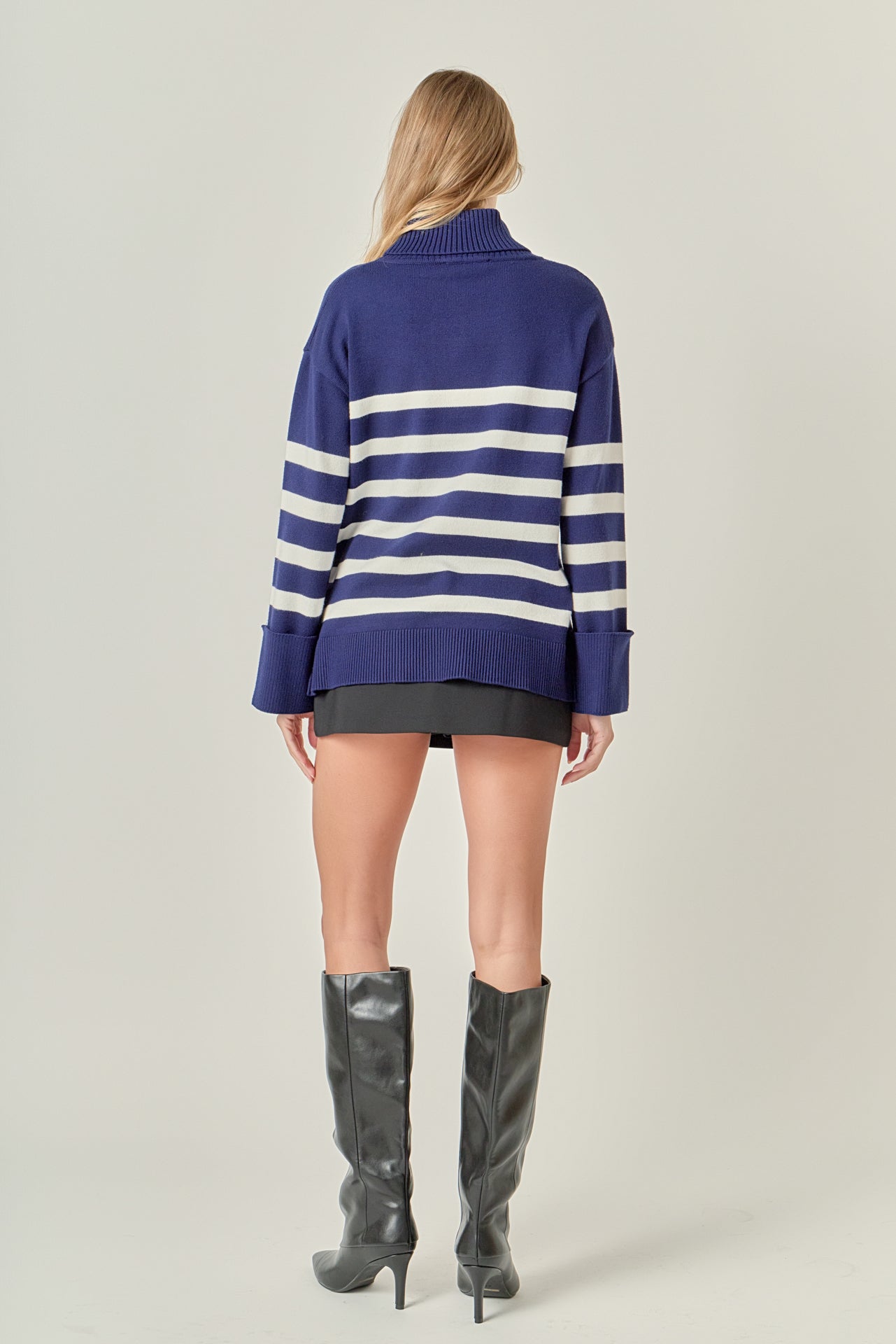 ENGLISH FACTORY - Turtle Neck Stripe Sweater in Navy - SWEATERS & KNITS available at Objectrare