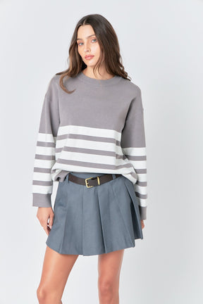ENGLISH FACTORY - Stripe Round Neck Sweater - SWEATERS & KNITS available at Objectrare