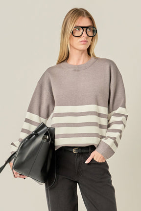ENGLISH FACTORY - Stripe Round Neck Sweater - SWEATERS & KNITS available at Objectrare