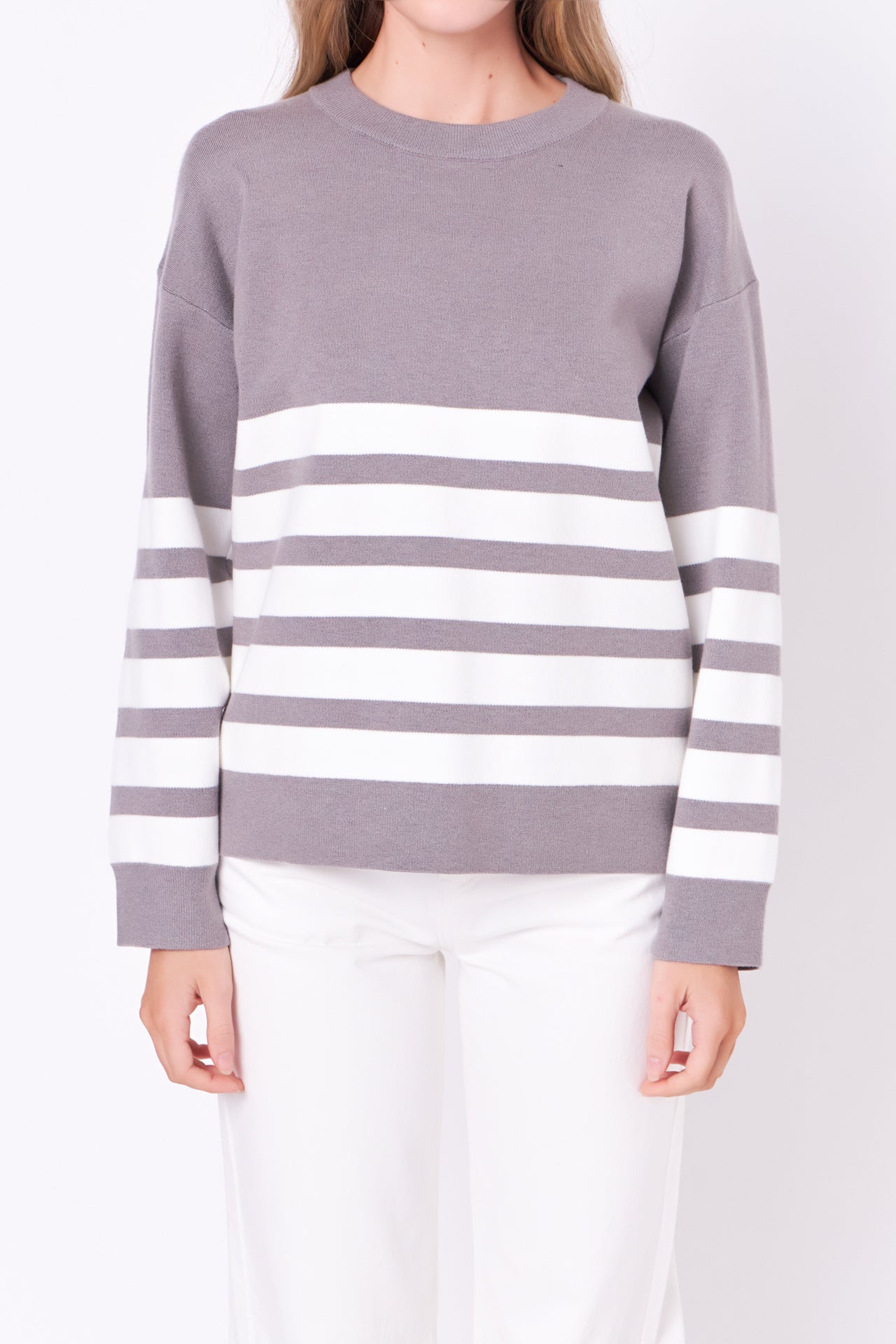 ENGLISH FACTORY - Stripe Round Neck Sweater - SWEATERS & KNITS available at Objectrare
