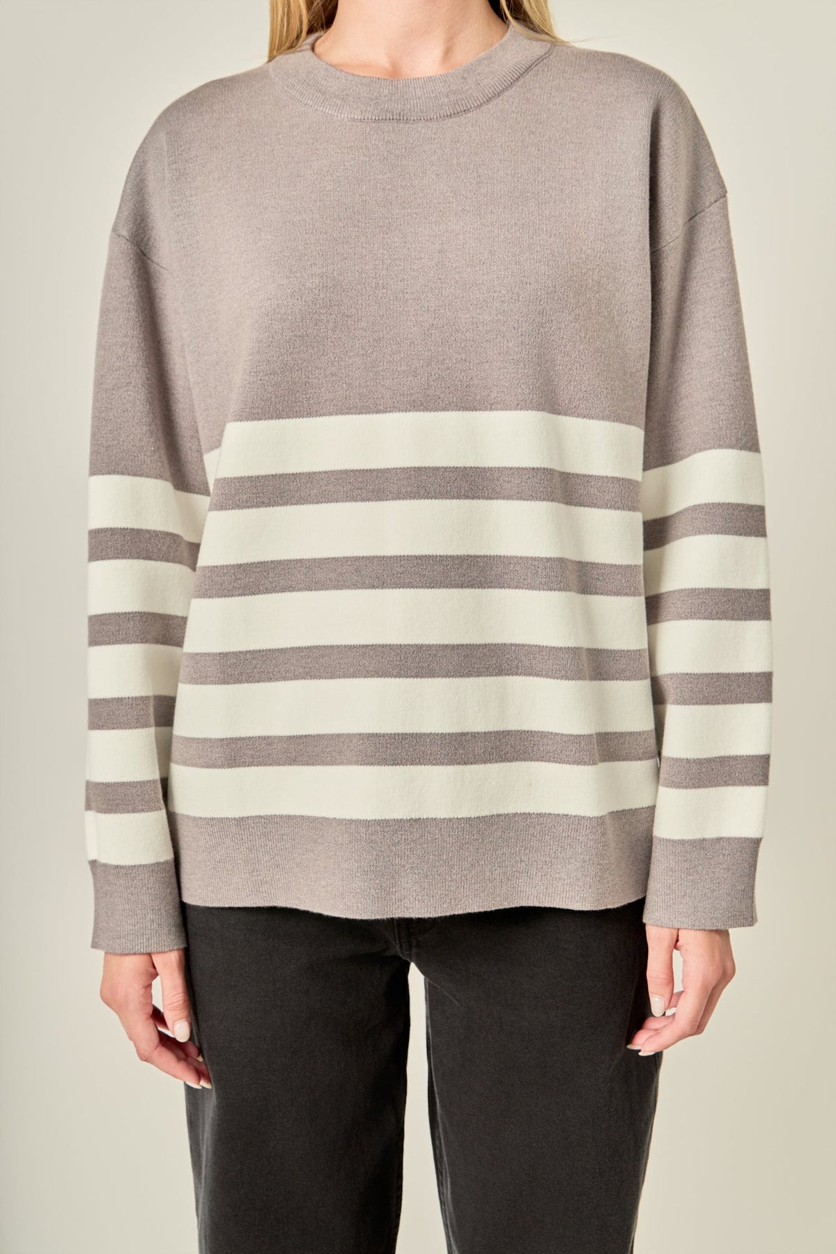 ENGLISH FACTORY - Stripe Round Neck Sweater - SWEATERS & KNITS available at Objectrare