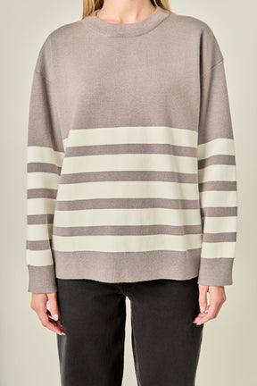 ENGLISH FACTORY - Stripe Round Neck Sweater - SWEATERS & KNITS available at Objectrare