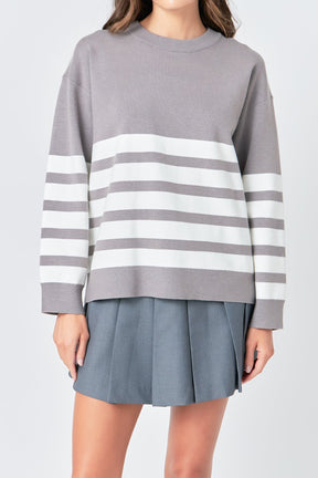ENGLISH FACTORY - Stripe Round Neck Sweater - SWEATERS & KNITS available at Objectrare