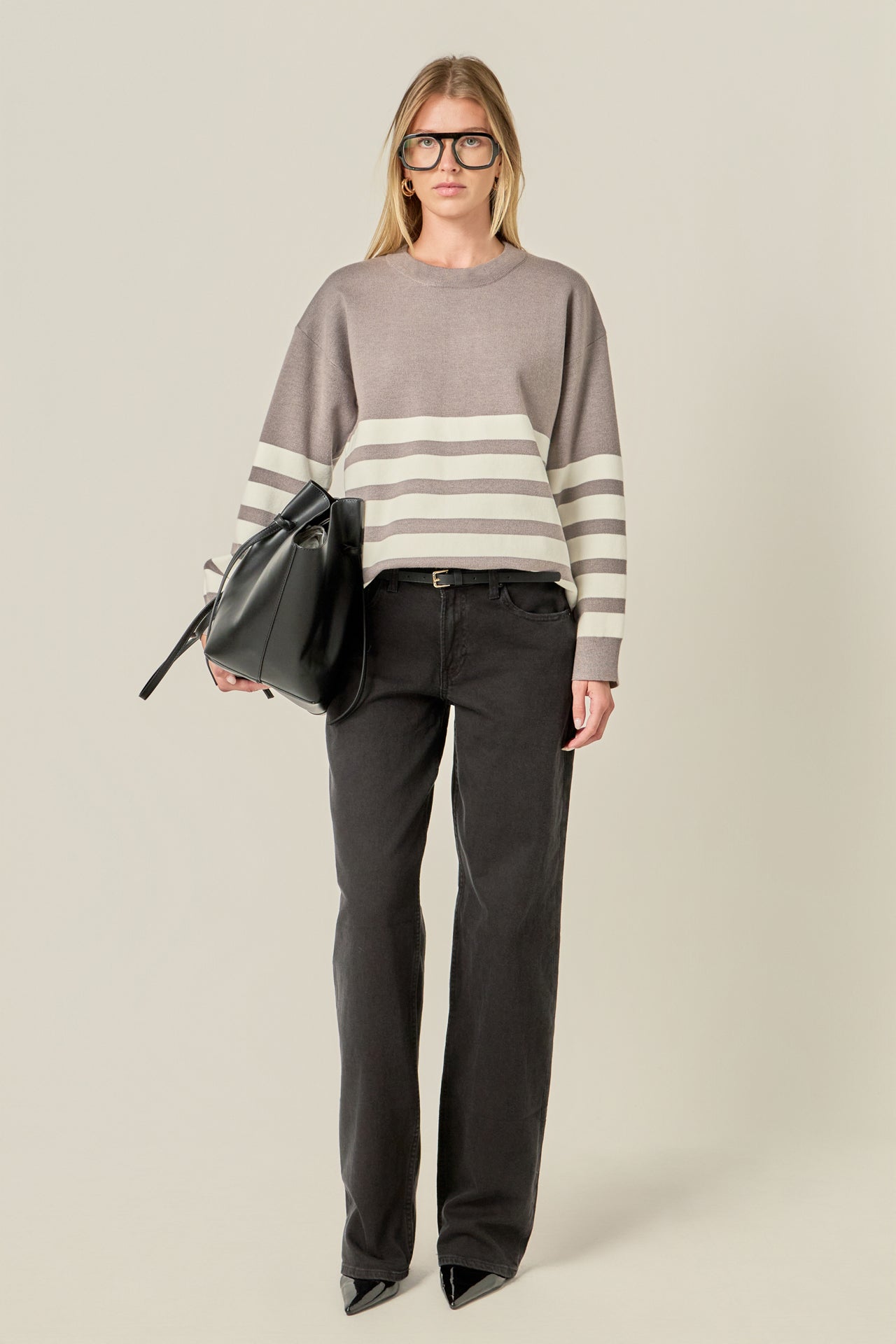 ENGLISH FACTORY - Stripe Round Neck Sweater - SWEATERS & KNITS available at Objectrare