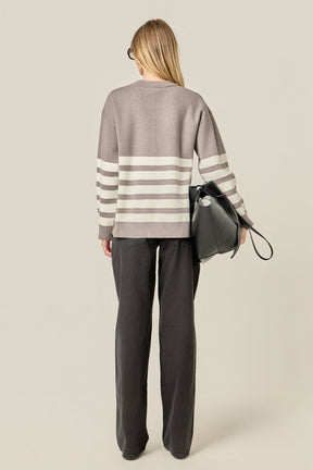 ENGLISH FACTORY - Stripe Round Neck Sweater - SWEATERS & KNITS available at Objectrare
