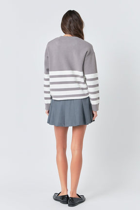 ENGLISH FACTORY - Stripe Round Neck Sweater - SWEATERS & KNITS available at Objectrare