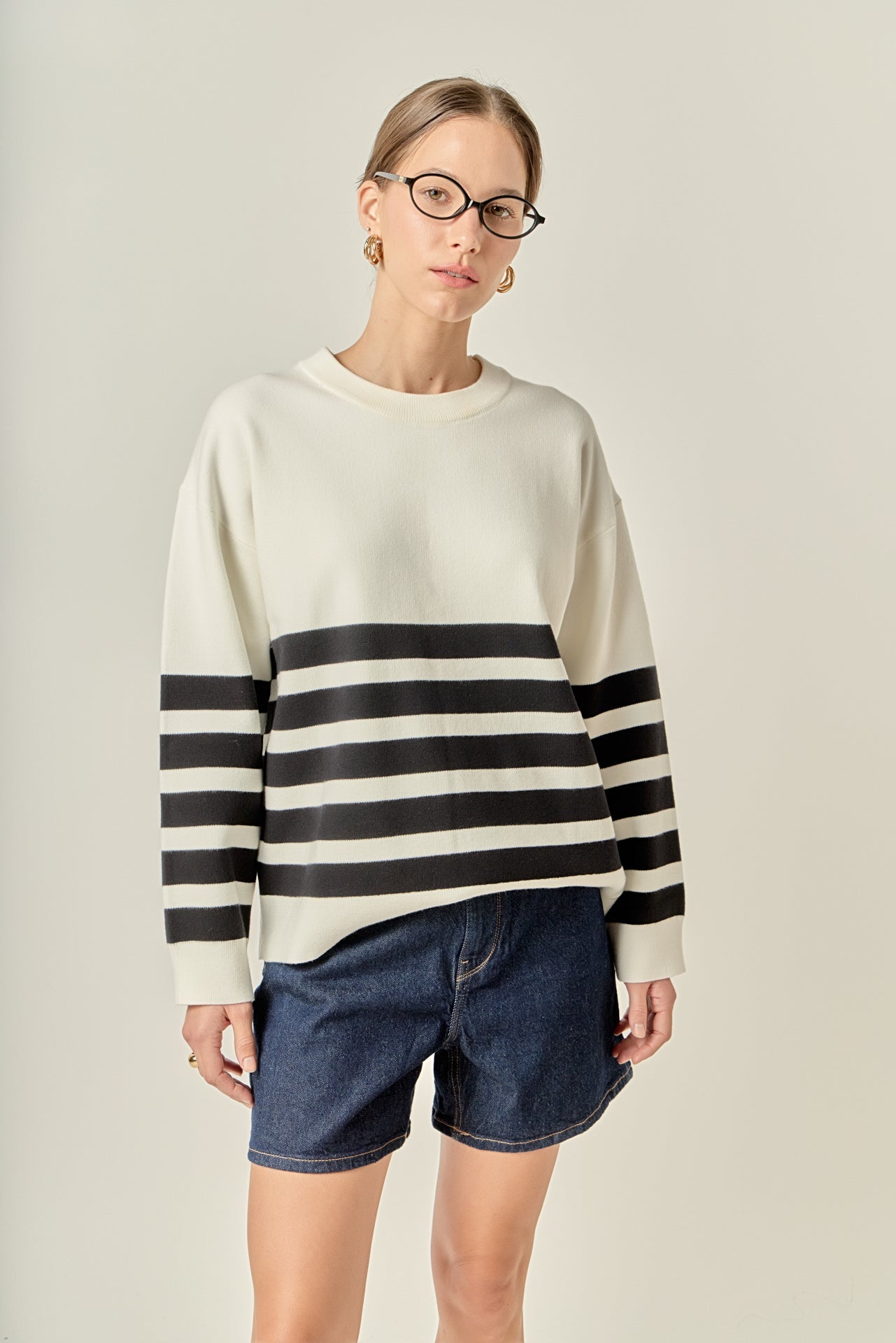 ENGLISH FACTORY - Stripe Round Neck Sweater - SWEATERS & KNITS available at Objectrare