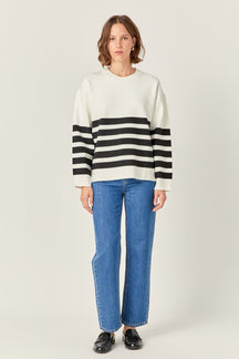 ENGLISH FACTORY - English Factory - Stripe Round Neck Sweater - SWEATERS & KNITS available at Objectrare