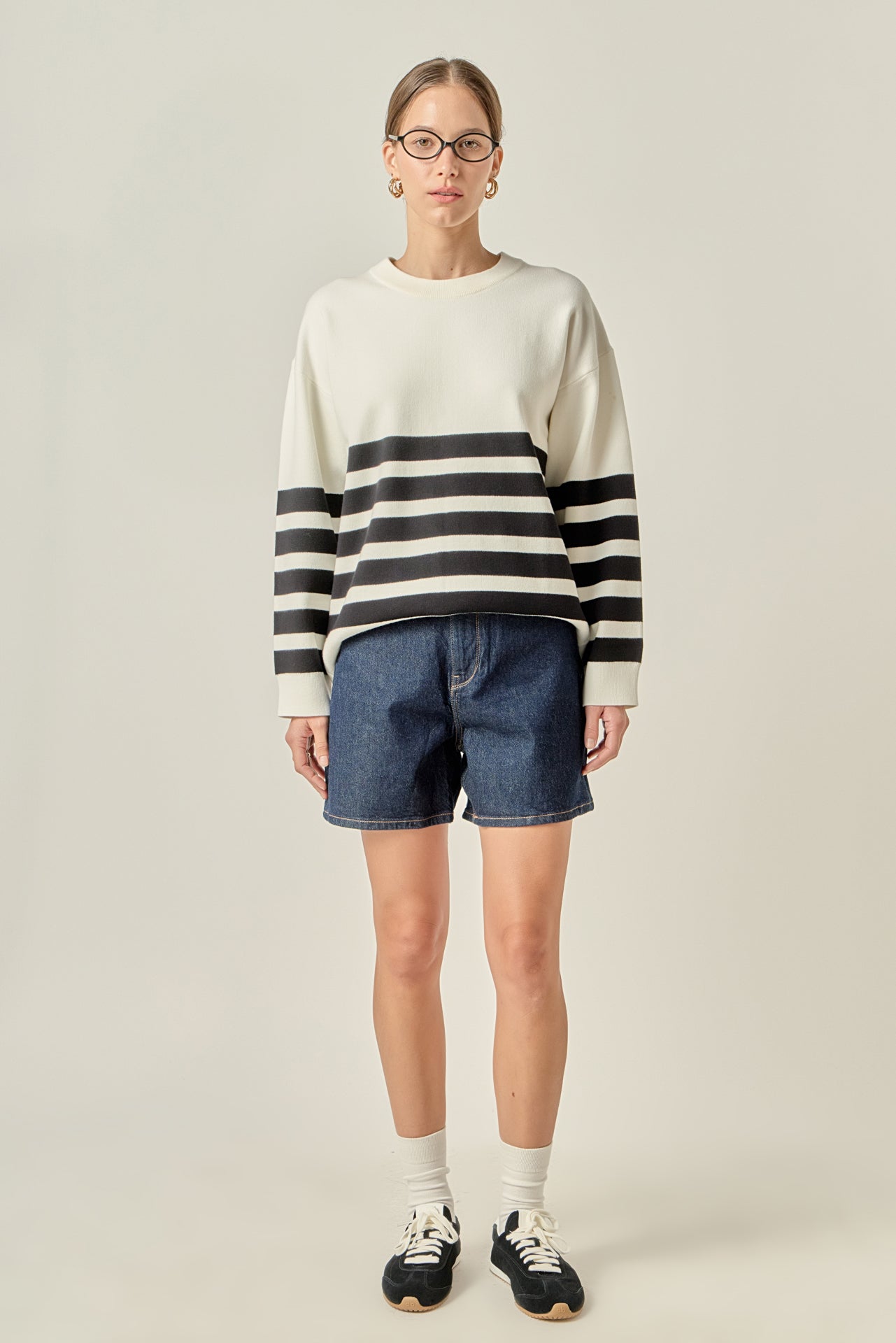 ENGLISH FACTORY - Stripe Round Neck Sweater - SWEATERS & KNITS available at Objectrare