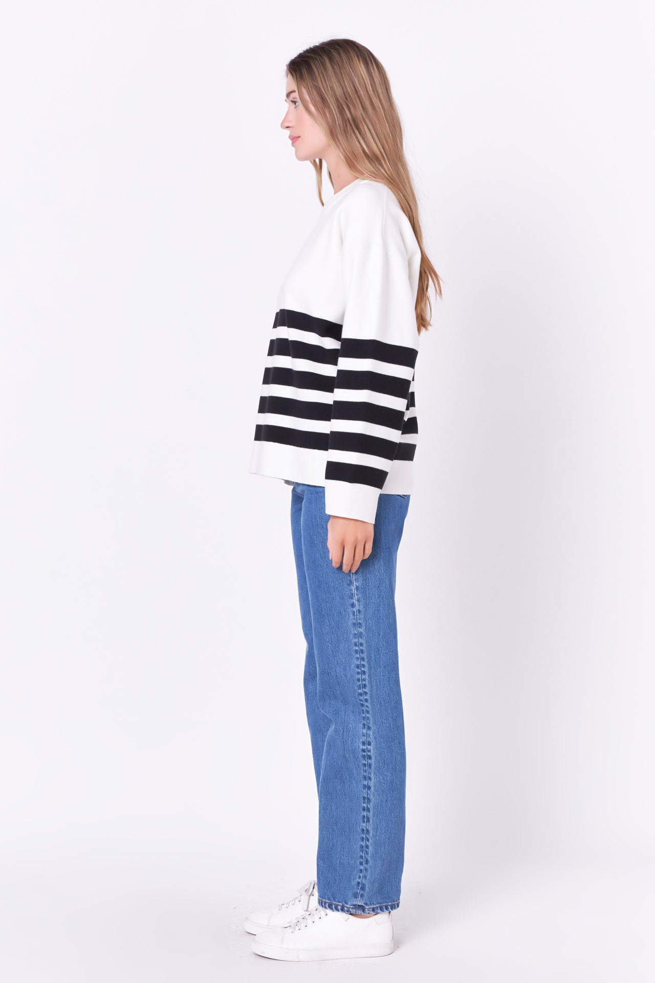 ENGLISH FACTORY - Stripe Round Neck Sweater - SWEATERS & KNITS available at Objectrare