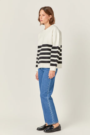 ENGLISH FACTORY - Stripe Round Neck Sweater - SWEATERS & KNITS available at Objectrare