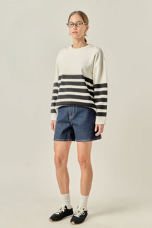 ENGLISH FACTORY - Stripe Round Neck Sweater - SWEATERS & KNITS available at Objectrare