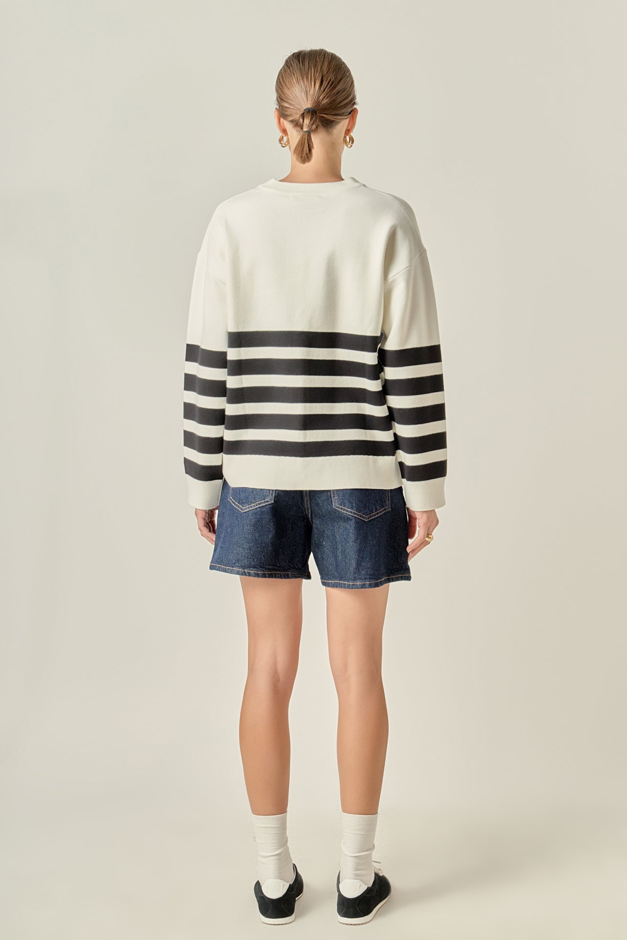 ENGLISH FACTORY - Stripe Round Neck Sweater - SWEATERS & KNITS available at Objectrare