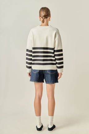 ENGLISH FACTORY - Stripe Round Neck Sweater - SWEATERS & KNITS available at Objectrare