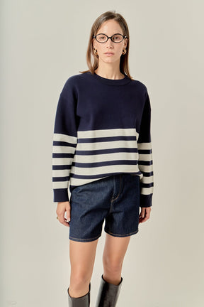 ENGLISH FACTORY - Stripe Round Neck Sweater - SWEATERS & KNITS available at Objectrare