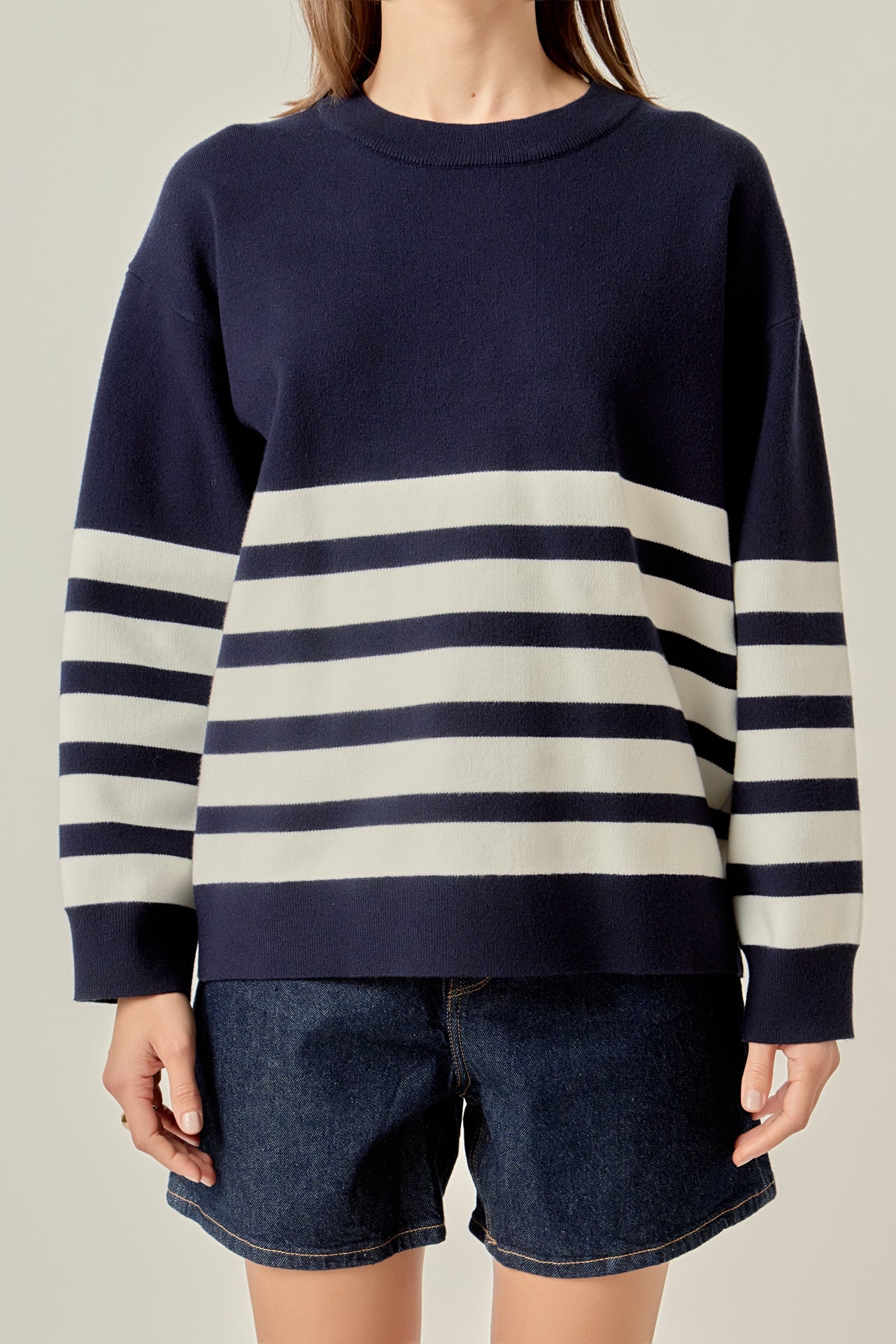 ENGLISH FACTORY - Stripe Round Neck Sweater - SWEATERS & KNITS available at Objectrare