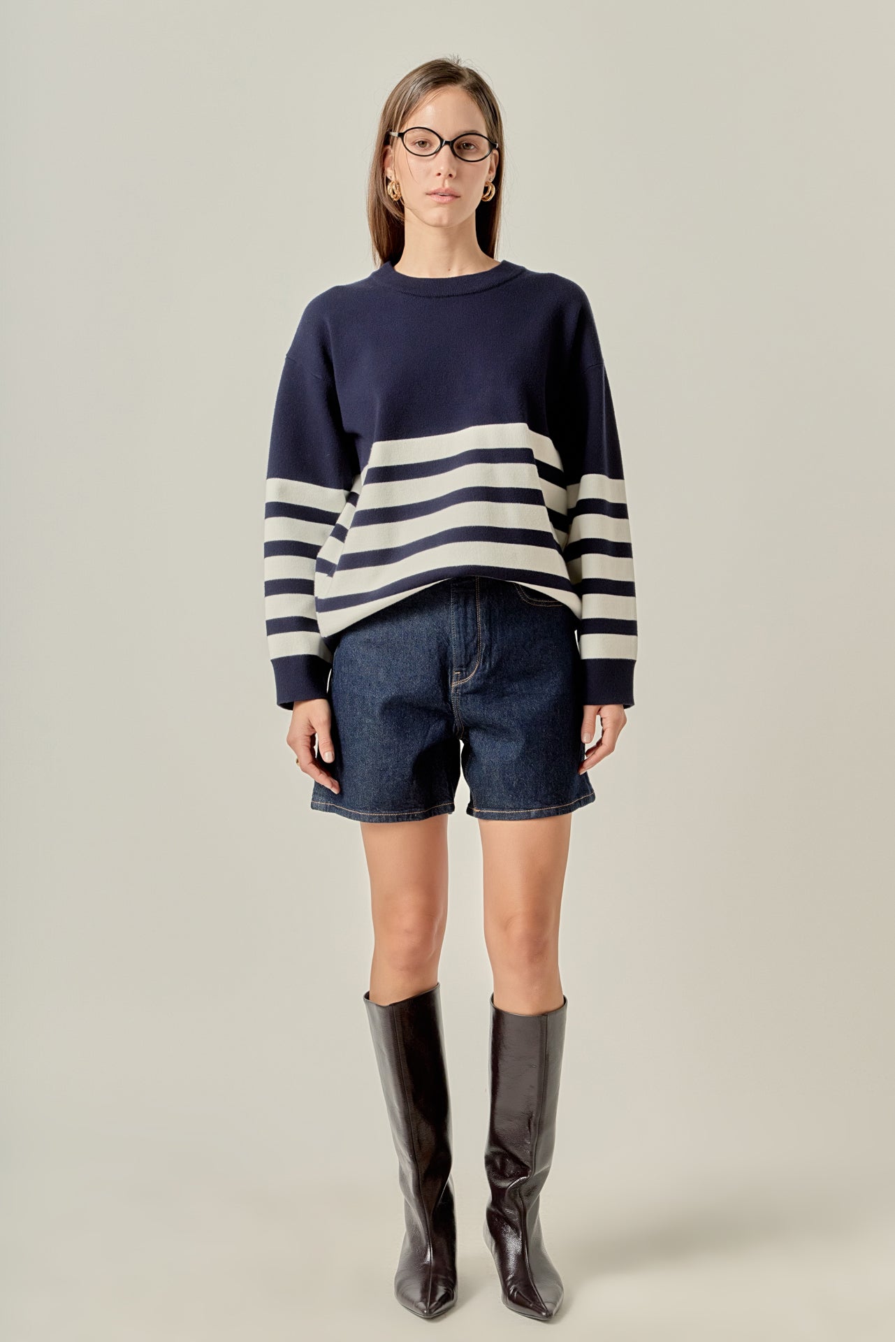 ENGLISH FACTORY - Stripe Round Neck Sweater - SWEATERS & KNITS available at Objectrare